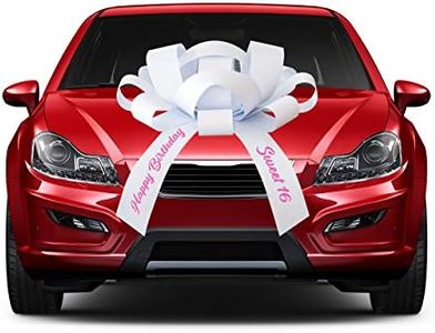 CarBowz Big Car Bow, Sweet 16 Happy Birthday, Giant 30" Bow, Non Scratch Magnet, Weather Resistant Vinyl (White)