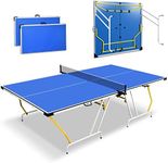 SereneLife Full Size Portable Ping Pong Table Set with Net, Clipper, Post - 9’ x 5’ Foldable Space-Saving Design, Blue