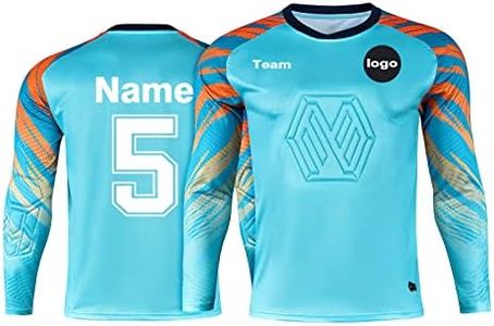 Custom Soccer Goalie Jersey Youth Adults Goalkeeper Jersey Personalized with Name Team Number Logo (Blue top)