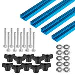 POWERTEC 71862 4 Pcs Double-Cut Profile Universal T-Track (36") w/EZ Mount Predrilled Holes, and 10-Pack T-Track Knobs with 1/4"-20 x 1-1/2" Hex Bolts and Washers