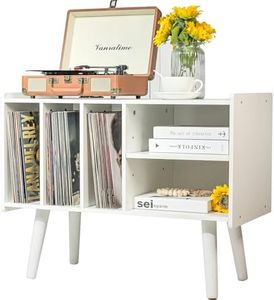 Record Player Stand with Vinyl Storage Holds Up to 300lb, Large Record Player Table Cabinet for Album Storage with Holder Vinyl Display Shelf, Wood Turntable Stand for Bedroom Living Room (White)