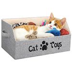 LOVSTORAGE Large Cat Toy Box Cat Toy Storage Basket 2X Thicker Foldable Sturdy Pet Toy Storage Bin Bed for Organizing Pet Toys Treats Clothes and Accessories(Grey)