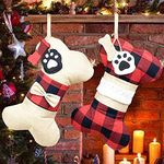 LYLYFAN 2pcs Christmas Stockings Buffalo Plaid Christmas Stockings Dog Christmas Stockings for Christmas Holiday Party Decorations