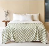 SANACYNA 100% Cotton Muslin Blanket 6-Layer Gauze Green Grid Bed Blanket Lightweight Soft and Breathable Swaddle Blanket for Crib Couch Bed Keep Warm (Green Checkerboard, Baby 30"x40")