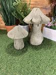 STONE GARDEN PAIR OF TRADITIONAL LARGE TOADSTOOL MUSHROOM 2 PIECE ORNAMENT