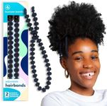 Bunzee Bands Large Hair Band for Thick, Curly, Natural Hair - Cushioned No Damage Hair Ties Ideal For Braids, Pineapple Hair - Afro Puff Ponytail Holder - Adjustable, Extra Stretchy (Black 2Pk)