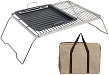 Lineslife Folding Campfire Grill with Grill Plate, Heavy Duty Stainless Steel Campfire Grill Grate with Carrying Bag Portable for Outdoor Camping Cooking