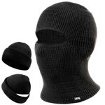 ZeroReasion 1-Hole Knitted Balaclava Face Mask,Full Face Cover Ski Mask Hood,Warm Knit Winter Headwear for Men/Women, Black, One Size