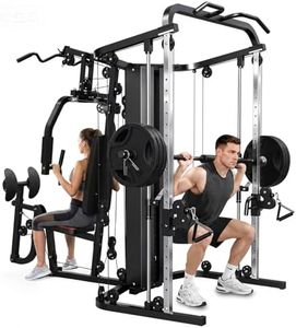 SunHome Multifunction Home Gym Equipment Workout Station, Smith Machine with 138LB Weight Stack, Leg Press, LAT Station for Full Body Training