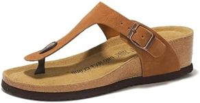 Project Cloud 100% Genuine Leather Womens Sandals Wedge Arizona Sandals Women - Memory Foam Wedges Heels for Women, Non Slip Platform Sandals Women - Sandals for women 2024 (Belize, Chestnut, 10)