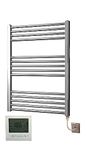 Greened House Electric Chrome 600W x 800H Flat Towel Rail + Timer and Room Thermostat Bathroom Towel Rails