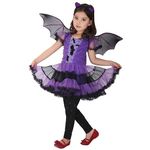 AISHNA Witch Costume, Bat Halloween Costume for Girls, Cosplay Vampire Wings Costume, Tutu Dress Set (Purple Bat, 9-12 Years (130-140 cm)