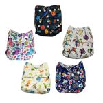 The Mom Store Baby Cotton Reusable Cloth Diaper With 4 Layer Ultra Thin Inserts Pad And Adjustable Snap Buttons for New Born Babies - 3 Months -3 Years (Pack of 5)