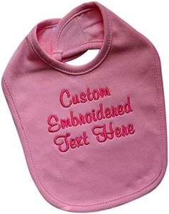 Funny Girl Designs Personalized Baby Bib EMBROIDERED with Your Custom Text and Color 100% Cotton Unisex (LIGHT PINK BIB)