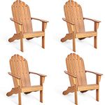 Giantex Adirondack Chair Set of 4 Acacia Wood Outdoor Chairs with 350 lbs Weight Capacity Lounge Chair Armchair for Yard, Patio, Garden, Poolside, Balcony, Deck Fire Pit Chairs, Natural