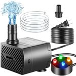 pamaner Submersible Pump, Small Fountain Pump with Tubing, Submersible Water Pump for Aquarium Fish Tank Indoor or Outdoor Pond Fountain Hydroponics Statuary (5W 95GPH, With Led Light)