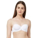 SOIE Women Medium Coverage Polyamide Spandex Padded Wired Multiway Strapless Bra with Detachable Straps, White, 32B