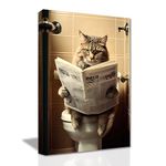 LZIMU Bathroom Cat Wall Art Cute Cat Sitting on Toilet Reading Newspaper Canvas Prints Funny Animals Bathroom Pictures Wall Decor for Home Framed (Bathroom-5, 14.00" x 11.00")