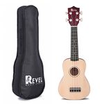 REVEL 21 inches Soprano Ukulele with carry bag. Core with gentle braced wood for warm bright tone. (Natural)