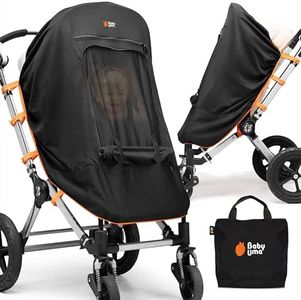 Baby Uma Stroller Sun Shade Cover - UPF 50+ Stroller Cover, Baby Sun Protection, Breathable Blackout Mesh Baby Sun Shade, Stroller Shade Cover with Zip-up Window, 6+ Months (+Travel Bag)