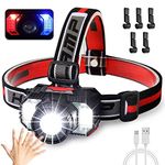 LED Head Torch Rechargeable, Zoomable Super Bright 6000 Lumen 2200 Capacity Battery USB Head light with 6 Modes & Motion Sensor,IPX5 Waterproof Headlamp for Men Adults Kids camping accessories