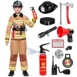 Spooktacular Creations Kids Firefighter Costume Brown Fireman Costume Accessories Halloween Dress Party Fireman Role Play-3T