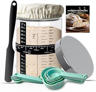Kmiyivi Sourdough Starter Jar Glass, 35oz Wide Mouth, Glass Jar for Sourdough Starter Kit Beginners, Sourdough Bread Starter Kit, Sourdough Discard jar with Lid, Recipe, Cover, Spoon