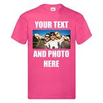 Unisex Personalised T-Shirt Custom Print Tee - Your Own Photo/Design and Text Fuchsia