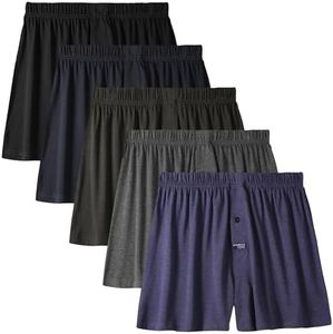 BAMBOO COOL Men's Boxer Short soft and Breathable Knit Boxers for men Moisture-wicking Underwear with Button Fly 5 Pack