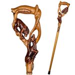 GC-Artis Wooden Walking Cane - Handcrafted, Carved, Fashionable Canes - Canes for Women and Men - Oak Wooden Walking Stick - Lion Hunting Impala Light Wood