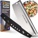 KitchenStar 12 inch Pizza Cutter | Sharp Stainless Steel Slicer Knife - Rocker Style w Blade Cover | Chop and Slices Perfect Portions + Dishwasher Safe Premium Pizza Oven Accessories