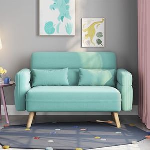 Yaheetech 46" Small Modern Fabric Sofa Loveseat Mid Century 2 Seater Sofa Couch with Lumbar Pillows, Solid Wood Legs for Living Room, Small Space, Dorm, Office, Bedroom, Aquamarine