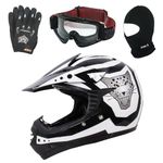 Zorax Black XL (55-56cm) ZOR-X17 Children Kids Motorbike Helmet ECE 2206 & Gloves XL(8cm) & Goggles & Balaclava - Dirt Bike Off Road Motocross Helmet