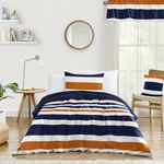 Sweet Jojo Designs 4-Piece Navy Blue, Orange and White Stripe Childrens, Teen Boys Twin Bedding Set Collection