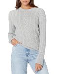 Amazon Essentials Women's Standard Fisherman Cable Crewneck Sweater, Light Grey Heather, Small