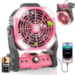 DOWILLDO Portable Camping Fan for Tents - 12000mah Rechargeable Battery Operated Fan With LED Light, Portable Travel Fans for Home, Desk, Outdoor, Sleeping(Pink)