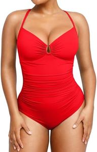 SHAPELLX Womens Swimsuits Tummy Control Bathing Suit Slimming One Piece U-Ring Shapewear Shaping Swimwear Red Large