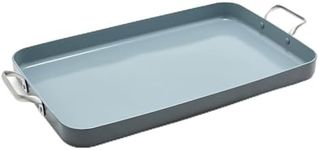 GreenPan Valencia Pro 18" x 11" Double Burner Griddle Pan, Induction Suitable, Ceramic Nonstick PFAS-Free, Rectangular Stovetop Cookware, Stainless Steel Handles, Dishwasher, Oven & Broiler Safe, Gray