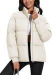 MAGCOMSEN Women's Down Jacket Short Baggy Puffer Water-resistant Coat Long Sleeve Warm Outerwear with Pockets White M