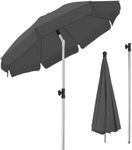 TLGREEN 2m Beach Parasol, Portable Tilting Garden Umbrella, Outdoor Sun Shade with UV Protection, 8 Steel Ribs, Base Not Included, for Outdoor Beach/Garden/Pool/Patio, Grey