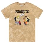 Peanuts Mens Snoopy Tiedye Shirt - Snoopy, Linus, & Charlie Brown - Throwback Classic Tie Dye T-Shirt, Peanut Brown Wash, Medium