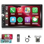 Double Din Car Stereo Apple Carplay, Rimoody 7 Inch HD Touchscreen Car Radio with Android Auto Mirror Link, Backup Camera, Bluetooth, FM, EQ SWC/USB/TF/AUX Remote Control