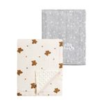 CREVENT 2Pcs 75cmX100cm Cute Cozy Fluffy Warm Baby Blankets for Infants Toddlers' Bedding Crib Cot Stroller - Grey Cloud + Muslin Bear