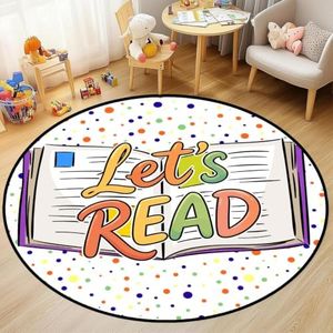 CRJMKS Classroom Reading Corner Rug Colorful Washable Round Nursery Rug,7ft,Back to School Let's Read Carpet for Playroom Bedroom Reading Nook Decorative Non-Slip Rugs
