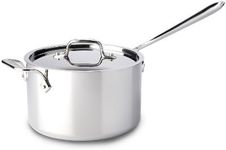 All-Clad 4204 with Loop Stainless Steel Tri-Ply Bonded Dishwasher Safe Sauce Pan with Loop Helper Handle and Lid Cookware, 4-Quart, Silver