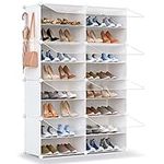 HOMICKER Shoe Rack,32 Pair Shoe Storage Cabinet with Door Expandable Plastic Shoe Organizer Shoe Shelves for Closet,Entryway,Hallway,Bedroom