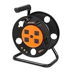 DEWENWILS Extension Cord Storage Reel, Heavy Duty Open Cord Reel with 4-Grounded Outlets, 12/3,14/3,16/3 Gauge Power Cord Reel, Hand Wind Retractable, 15A Circuit Breaker, Orange