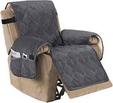 Luxury Velvet Plush Large Width Recliner Chair Cover with Straps Three Pockets, Dog Couch Covers for Armchair Seat Width Up to 28", Living Room Slipcover, Corner Sofa Protector (Grey)