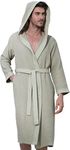 Hooded Turkish Cotton Waffle Robe w Piping - OEKO-TEX® Certified Lightweight, Long, Ultra Soft Spa Sleepwear Bathrobe (Large, Sage Green/Long Hooded)