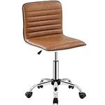 Yaheetech PU Leather Office Chair Armless Desk Chair Low Back Computer Chair Adjustable Swivel Task Chair with Wheels for Home Office and Study, Retro Brown